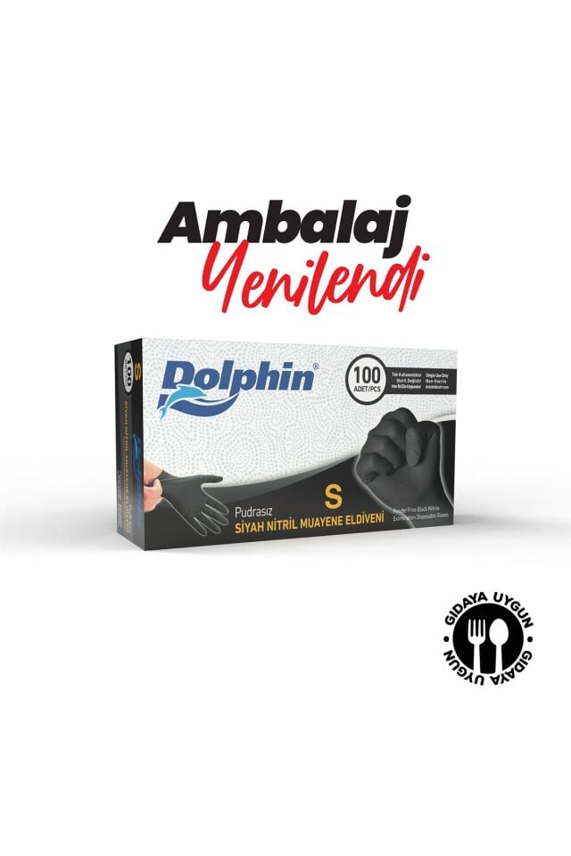 100 Lü Çok Amaçlı Pudrasız Siyah Eldiven S Beden Gıdaya Uygun Pudrasız Eldiven
