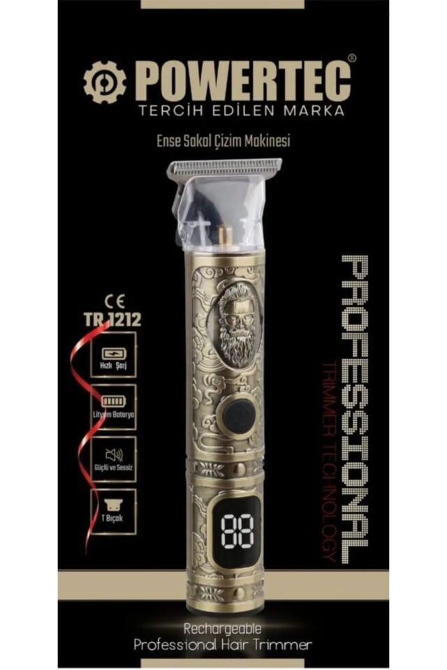POWERTEC TR-1212 Profesyonel Usb Şarjlı Dijital Sakal Ense Vücut Tıraş Makinesi